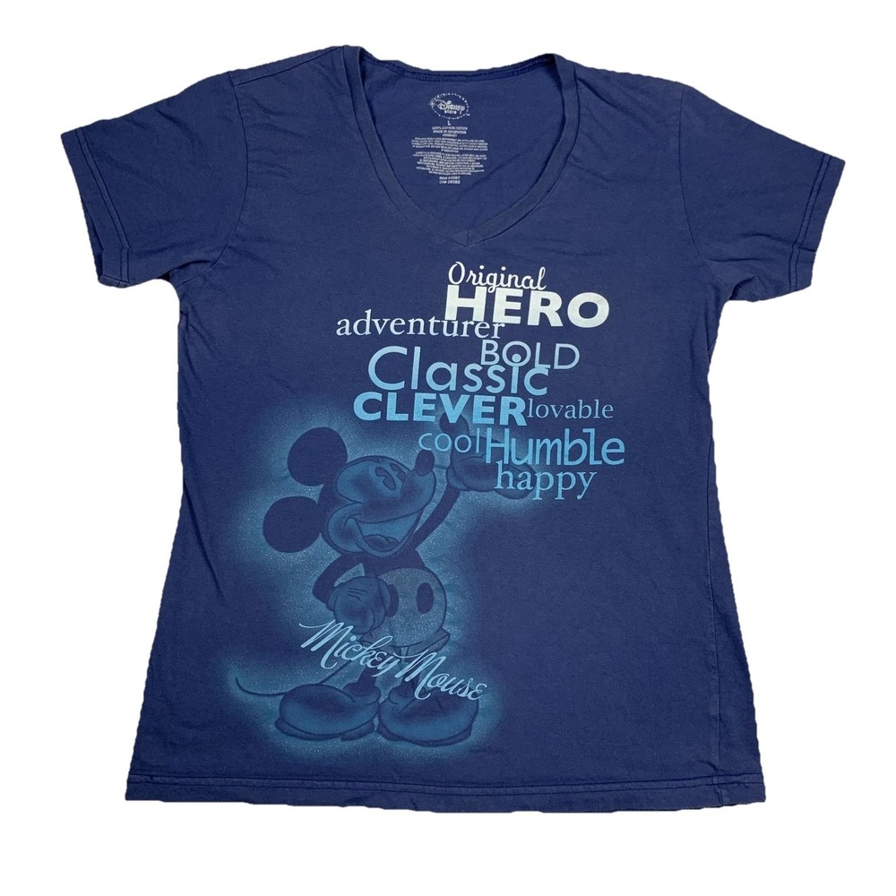 Disney Mickey Mouse T Shirt Womens L Blue Tee Summer Vacation Disney World
